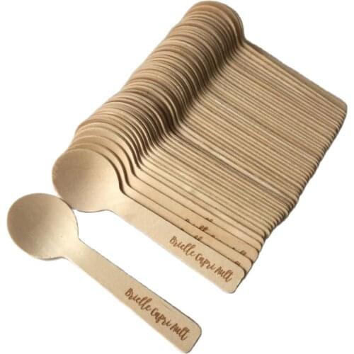 100pcs Laser engraved small wooden spoons personalized birthday bachelorette party event cake ice cream spoons candy bar decor