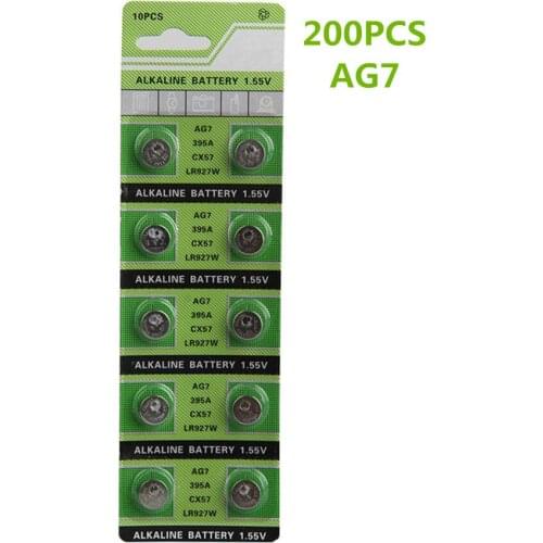 200pcs/lot AG7 watch button battery AG7 395A CX57 LR927W alkaline battery button