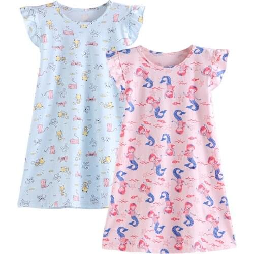 2021 Cotton Nightdress Little Teen Girl Pajamas Dresses Children Cartoon Summer Nightgown Home Clothes Kids Sleepwear Gecelik