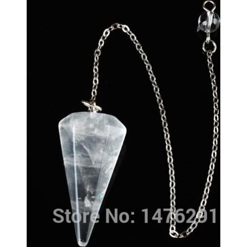 35X17MM Natural Clear crystal Dowsing Healing Chakra Pendulum With Chain 1PCS