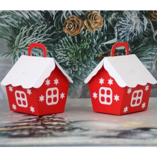 5Pcs Christmas red House Shape Candy Bag Christmas Gift Box Cookie Bags Packaging Boxes Christmas Tree Pendant Party Decorations