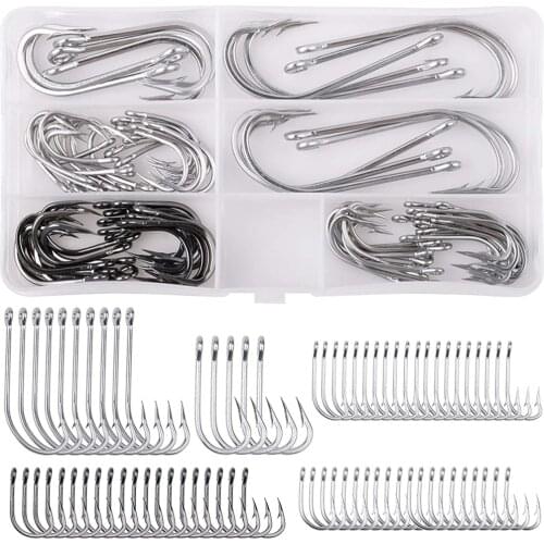 75Pcs/Box Stainless Steel Fishing Hooks Kit Tuna Circle Hook Live Bait Big Game Fishing Hooks For Saltwater Freshwater