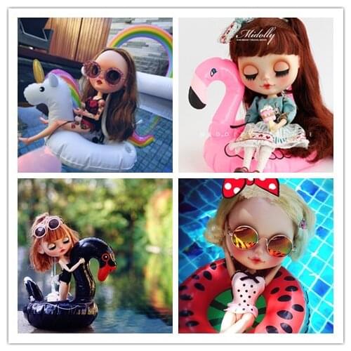 5pcs Doll accessories Inflatable water phone Drink Party Raft Holder Float bathing toys for 30cm blythe doll Summer pool tube