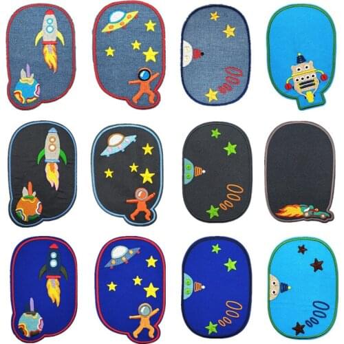 Astronaut Rocket Knitting Iron-On Sewing DIY Patch Rectangle Popular Stripes Stickers Accessories Personalize for Pants Knee