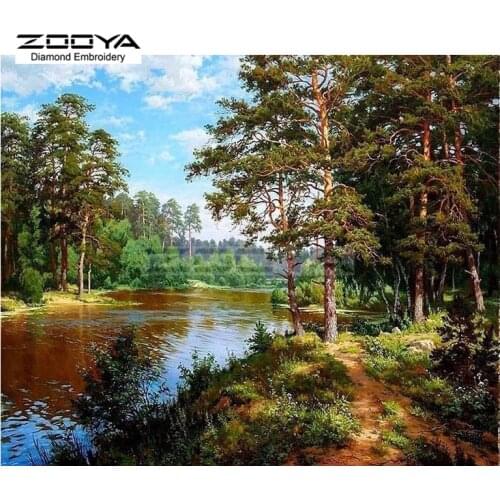 ZOOYA Diamond Embroidery DIY Diamond Painting Forest Tree Water Landscape Diamond Painting Cross Stitch Rhinestone Mosaic BJ1660