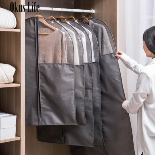 Clothes Dust Cover Non-woven fabric Case for Household Hanging-type Coat Suit Protect Storage Bag Wardrobe Organizer