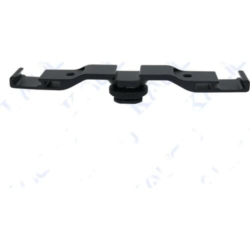 Dual Cold Shoe Mount Extension Bar Aluminum Alloy Flash Bracket with 1/4" Thread Hole for Nikon Canon Sony DSLR Camera, LED Vid