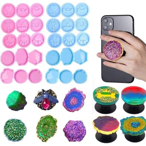 Phone Grip Mold Epoxy Resin On Top Mold Kit 15 Cavity Silicone Irregular Round Mount Phone Holder Stand Molds Craft Tool