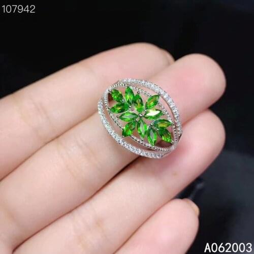 KJJEAXCMY fine jewelry 925 sterling silver inlaid natural diopside new Female ring popular Support Detection