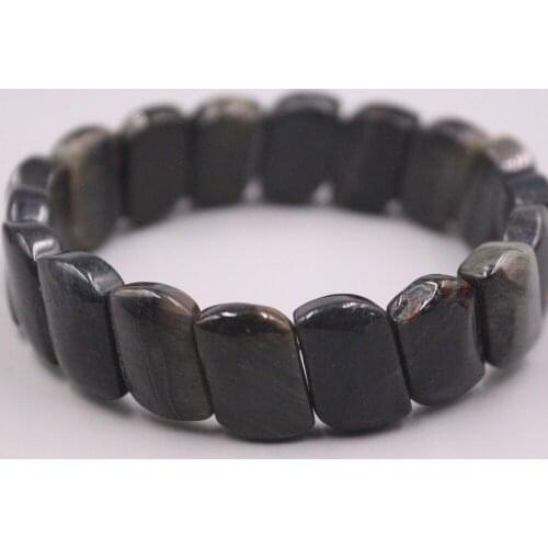 Grade A Black Tigers Eye Bracelet Width 15mm Quadrate Bead Link Chain Diameter 55-60mm For Woman Man