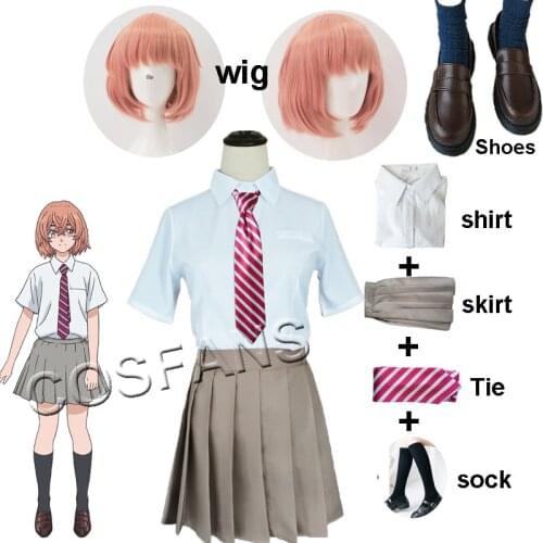 Anime Tokyo Revengers Cosplay Costume Tachibana Hinata School Uniform Shirt Pants Skirt Suit Outfits Full set Wigs Shoes socks