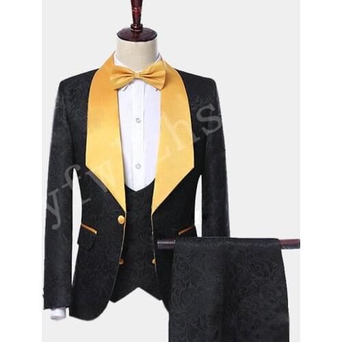 Handsome Groomsmen Shawl Lapel Groom Tuxedos Mens Wedding Dress Man Jacket Blazer Prom Dinner (Jacket+Pants+Tie+Vest) A113