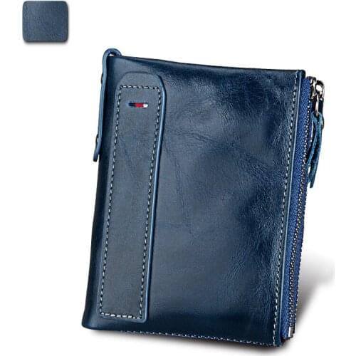 MCNEELY Genuine Leather Men Wallets Credit Card Holders Wallet Double Zipper Cowhide Leather Male Coin Wallet Short Purse