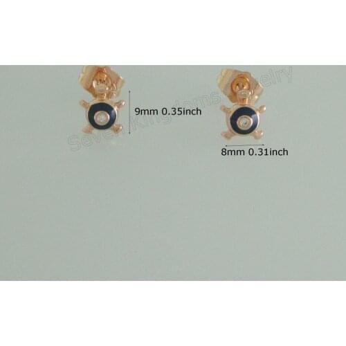 CUTE SMALL TURTLE YELLOW GOLD GP OVERLAY FILL BRASS STUD EARRING BLUE ENAMEL CZ STONE