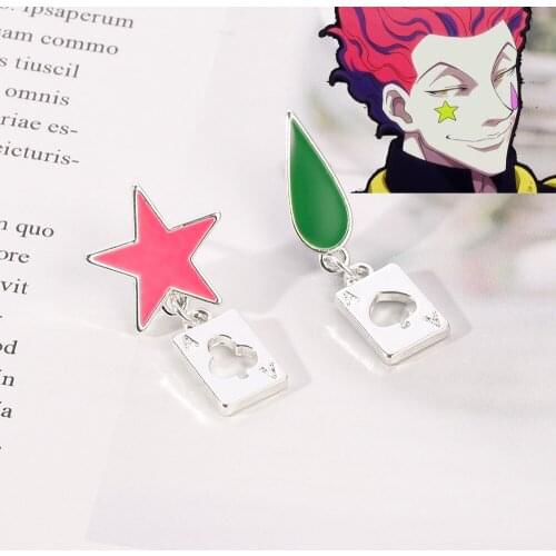 Fashion HUNTER×HUNTER HISOKA Water Five-pointed Star Earrings Pink Playing Card Drop Cosplay Jewelry For Man Women Charm Gifts