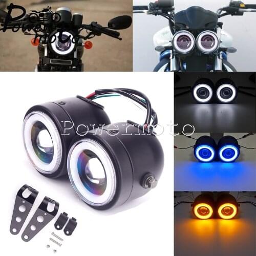 Motorcycle LED Angle Eye Single Twin Dual Dominator Front Headlight Headlamp for Harley Touring Cafe Racer Scrambler Street Bike