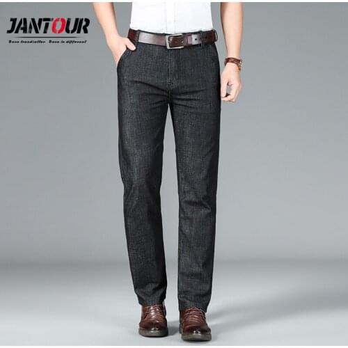 Mens Brand Stretch Jeans 2021 New Business Casual Straight Fit Denim Pants Black Blue Trousers Jeans Male Plus Size 38 40 42