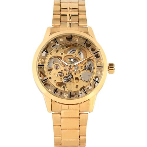 Mens Automatic-self-winding Mechanical Watch Luxury Golden Frame Watch Waterproof Night Light Function Stainless Steel Band