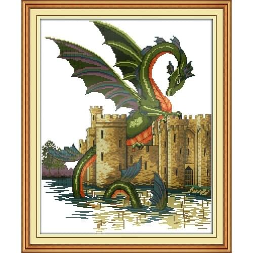 Dragon and castle cross stitch kit animal aida 11ST 14ct Pattern printed DMC embroidery handmade needlework craft supplies