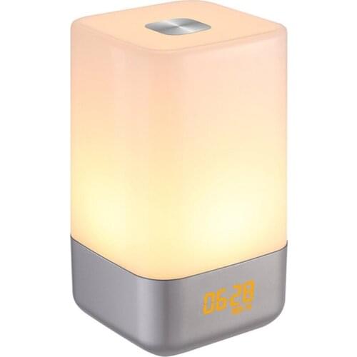 Table Lamp with Alarm Clock, Touch Sensor Bedside Lamp Color Changing RGB & Dimmable Warm White Light Night Light for Bedroom