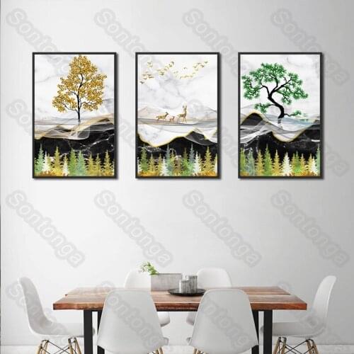 Big Tree Deer Three-Dimensional Wall Stickers Wallpaper Nordic Art Painting Art Poster Sofa Background Plants and Animals