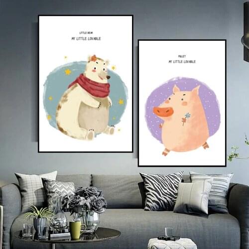 Nordic Poster Living Childrens Room Bedroom Bedside Canvas Painting Doy Girl Small Fresh Cute Dear Cartoon Anime Animal