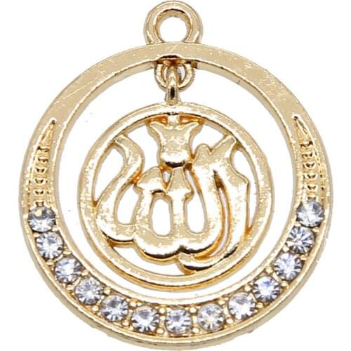 6PCS New Gold/KC Gold Colors Arabic Islamic God Allah Pendant Accessories Muslim Women Charm Jewelry 26*30*3mm