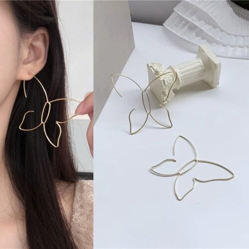 Punk Simple Solid Color Hollow Metal Bow Butterfly Pendant Drop Earrings for Women Girls Teen Korean Bowknot Earrings 2021 Trend
