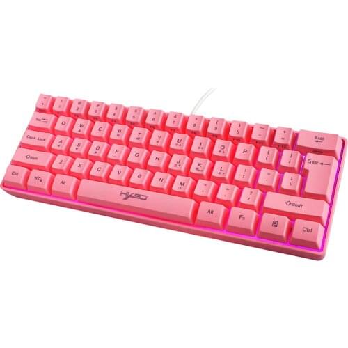 HXSJ V700 Wired Gaming Keyboard RGB Streamer Wired Keyboard 61-key Gaming Keyboard for Game/Office Pink