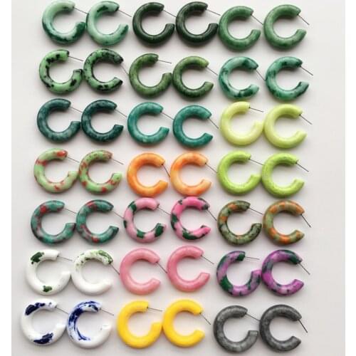 UJBOX Exclusive Synthetic Stone Earrings For Women Geometric Circle Yellow Green Hoop Earrings Wholesale Bulk Wedding Party Gift