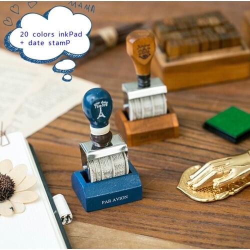 Sharkbang New Arrival Vintage Series 20 colors Inkpad With Date Stamp Set DIY Office School Stationery