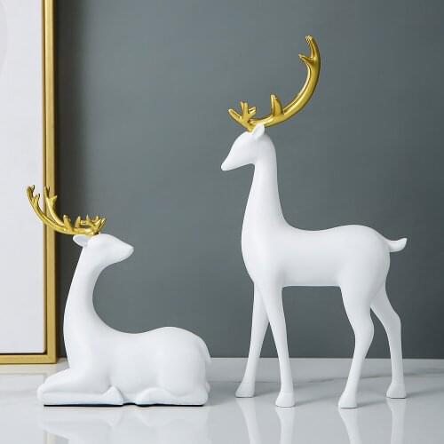 Nordic Home Decor Deer Sculpture Resin Animal Statue Living Room Home Decoration Office Decoration TV Cabinet Decoration Gift