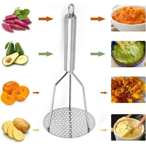 Stainless Steel Potato Pusher Pressed Masher With Handle For Mashed Potato Creamy Mashed Vegetable And Fruit Kitchen Tool Gadget