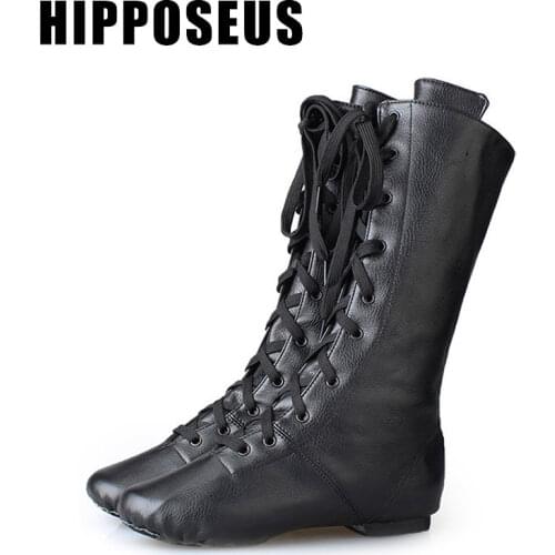 Hipposeus Girls Jazz Dance Shoes For Children Women Ladies Ballroom Latin Tango Modern Dancing Slipper Salsa Shoes High Boots PU