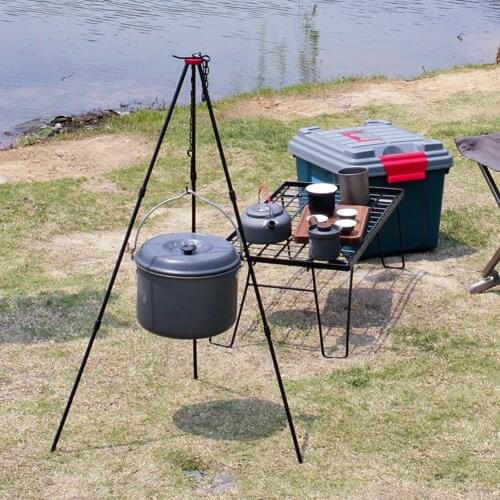Outdoor Camping Tripod for Fire Hanging Pot Campfire Cookware Picnic Cooking Pot Grill Aluminum Alloy Hanging Cooking Pot