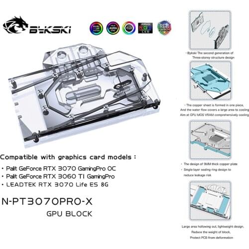 Bykski PC water cooling GPU cooler video Graphics Card Water Block for LEADTEK Yeston Palit RTX3070 GamingPro OC N-PT3070PRO-X