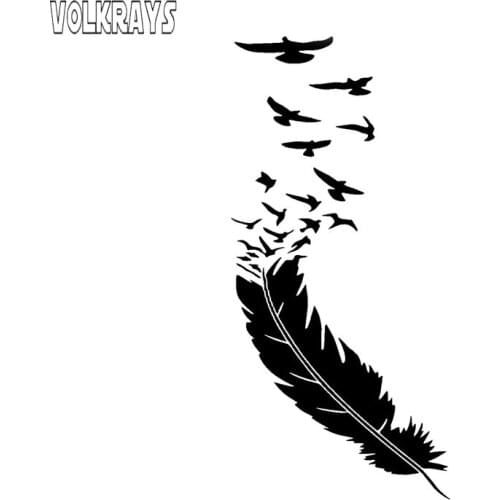 Volkrays Fashion Car Sticker Feather with Birds Accessories Reflective Waterproof Sunscreen Cover Scratches Vinyl Decal,19cm*8cm