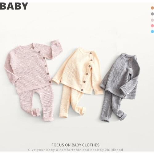 Newborn Baby Sweater Suit 2021 Autumn Winter Girls Knitting Sets Warm Cotton Boys Clothing 2pcs Outfits Infant Clothes 0-3 Years
