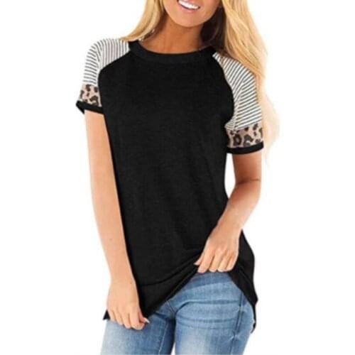 Women Leopard Patchwork Casual Short Sleeves T-Shirt 2021 Summer Female Fashion Raglan Sleeve Loose Tee Top