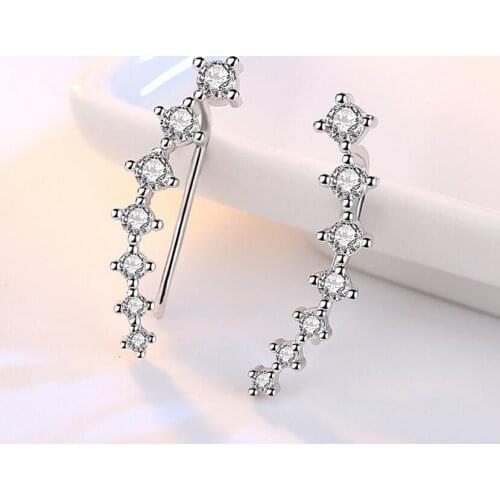 100% Genuine Real Pure Solid 925 Sterling Silver Earrings for Women Jewelry Ear Cuff Cubic Zirconia Female Clip Earrings Bijoux