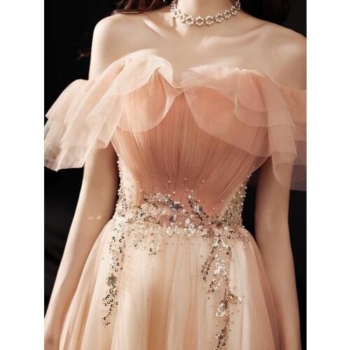 New sweat pink long lady girl women princess banquet bridesmaid performance dance ball prom dress gown free ship