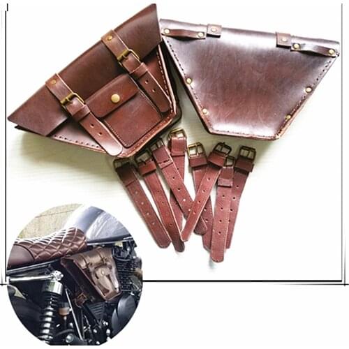 1 pair Saddlebags Two Side Brown Leather Motorcycle Side Pouch for Cafe racer