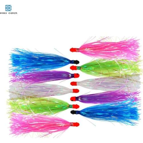 EASY CATCH 10PCS Mylar Jigging Fishing Lure Bait kit with lead Head skirts lures jig fishing tackle