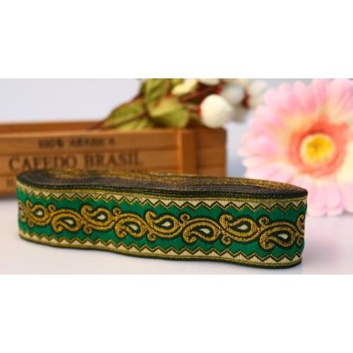 10yards/lot wide 3.2cm Woven Jacquard Ribbon classical design green with gold for curtain and clothing accessory LS-1013