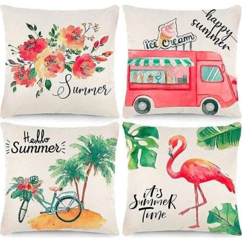 2pcs/set Flax Pink Summer Floral Pattern Pillowcase Car Cushion Cover Decorative Sofa Pillow Case 45cm Home Textile