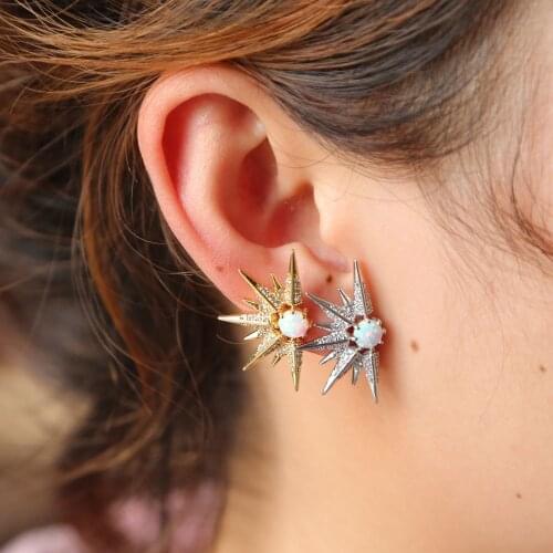 2021 Luxury Women Fashion Jewelry Spikes Punk Sparking AAA Cubic Zirconia Opal Jewelry Stunning Sun Burst Earring Daily Wearing