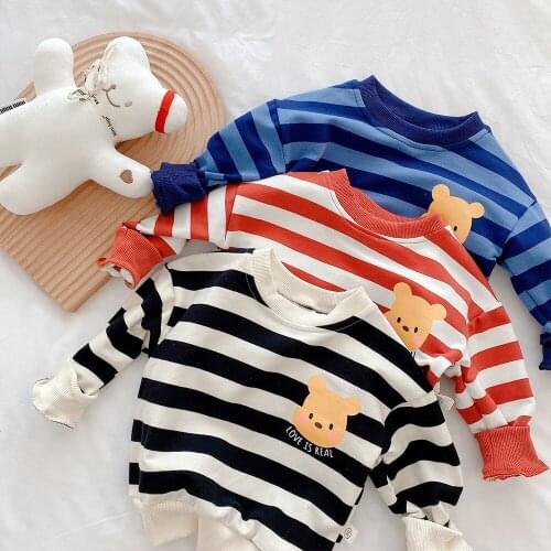 2021 Spring Autumn clothing baby Boys Girls Cartoon Striped Sweater Cute Bear Cotton Jackets Coats Children Clothes
