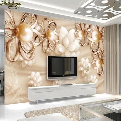 Beibehang custom papel de parede 3D Golden Pearl Flower Luxury Jewelry Background 3D wallpapers for living room home improvement