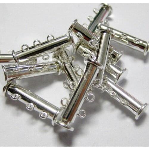 5 Silver Tone 3-Strands Necklace Bracelet Magnetic Slide Clasps 20X8mm