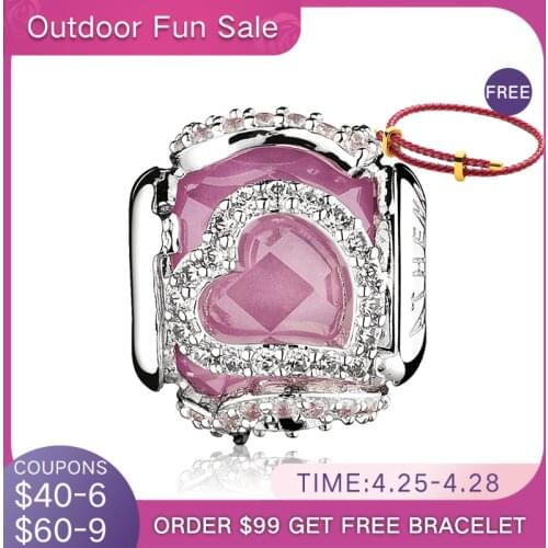 ATHENAIE 925 Sterling Silver Clear and Pink CZ Encased in Love Charm For Original Bracelets Valentines DIY Beads Women Jewerly